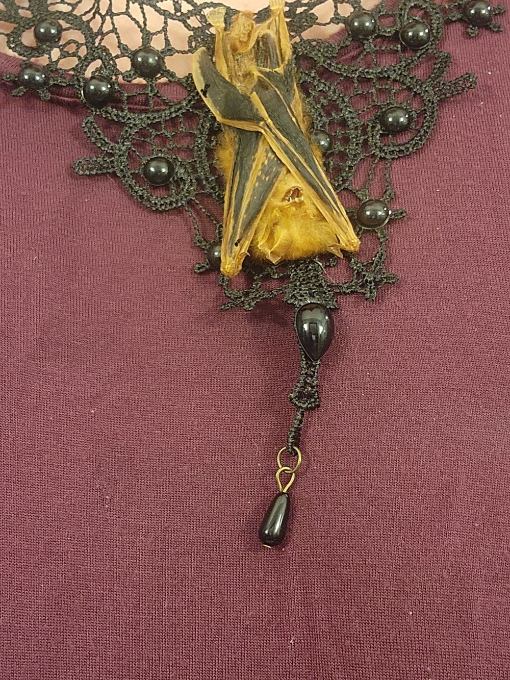 Black Lace Pendant Bat Necklace Taxidermy  - Women Jewelry